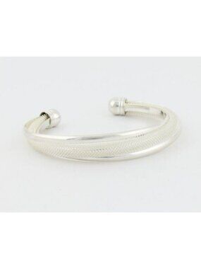 Sterling Silver Mesh Bangle Bracelet Cuff Shiny 7 1/4" Adjustable